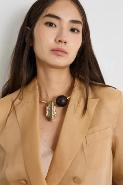 Blazer doppiopetto in organza - Cammello