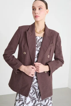Blazer doppiopetto in stuoia - Marrone