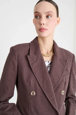 Blazer doppiopetto in stuoia - Marrone