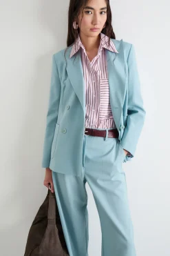Blazer doppiopetto in tela - Azzurro
