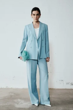 Blazer doppiopetto in tela - Azzurro