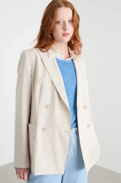 Blazer doppiopetto in tela - Beige