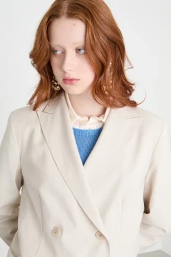 Blazer doppiopetto in tela - Beige