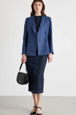 Blazer doppiopetto in tela - Blu