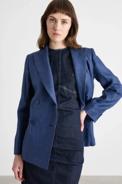 Blazer doppiopetto in tela - Blu