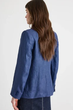 Blazer doppiopetto in tela - Blu