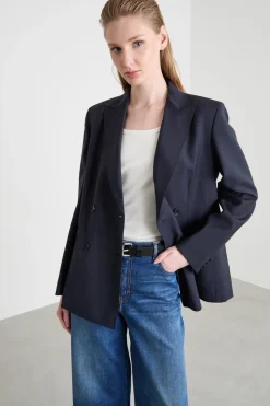 Blazer doppiopetto in tela - Blu