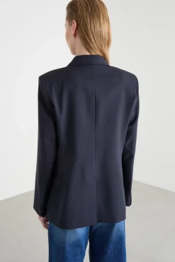 Blazer doppiopetto in tela - Blu