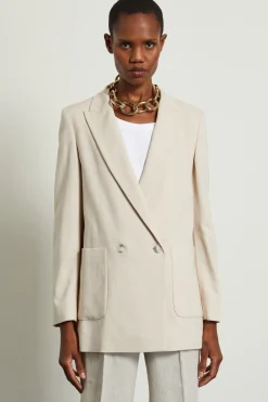 Blazer doppiopetto in tela - Ecru