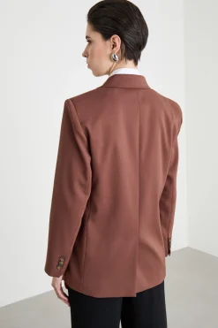 Blazer doppiopetto in tela - Marrone