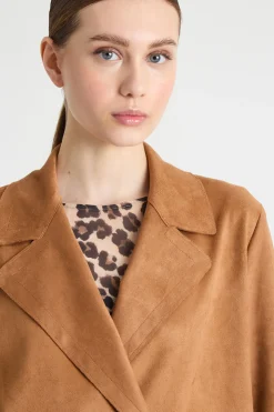 Blazer doppiopetto in tessuto dal finish vellutato - Cammello