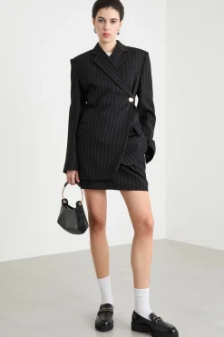 Blazer gessato con allacciatura alta - Nero
