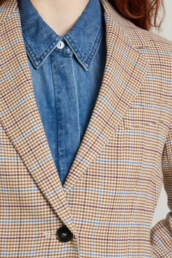 Blazer in batavia pied de poule - Marrone