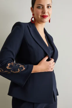 Blazer in cady con ricamo - Blu Notte