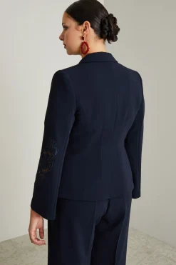 Blazer in cady con ricamo - Blu Notte
