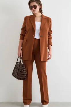 Blazer in jersey con bottone singolo - Marrone