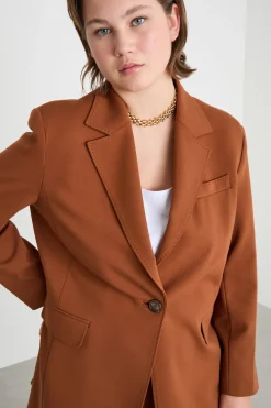 Blazer in jersey con bottone singolo - Marrone