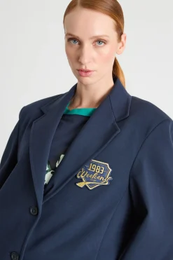Blazer in jersey con ricamo - Blu