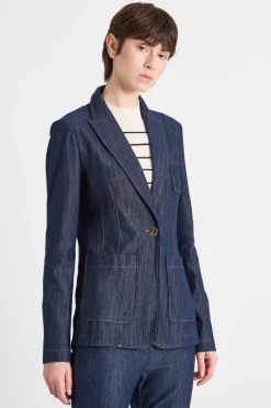 Blazer in jersey effetto jeans - Blu