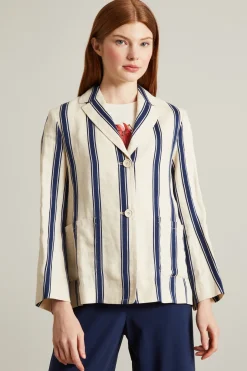 Blazer in lino e cotone - Beige Blu