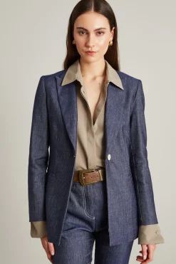 Blazer in lino effetto denim - Blu