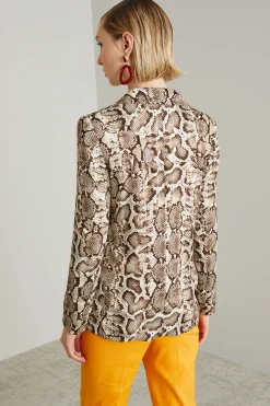 Blazer in raso animalier - Marrone Bianco