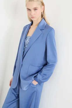 Blazer in raso - Azzurro