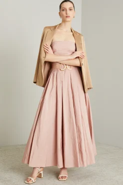Blazer in raso con cintura - Cammello