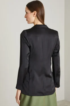 Blazer in raso con cintura - Nero