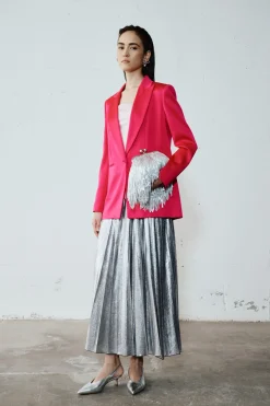 Blazer in raso con rever a lancia - Fuxia