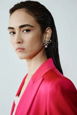 Blazer in raso con rever a lancia - Fuxia