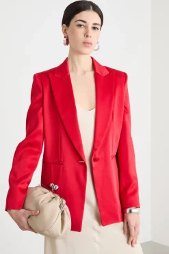 Blazer in raso con rever a lancia - Rosso