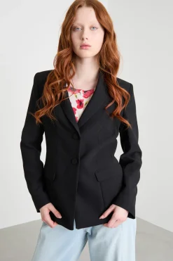 Blazer in raso dal finish opaco - Nero