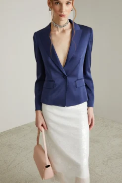 Blazer in satin - Blu