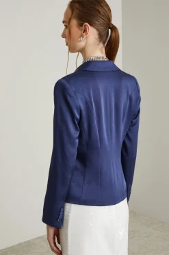 Blazer in satin - Blu