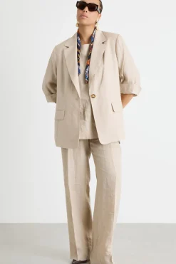 Blazer in tela con maniche a tre quarti - Beige