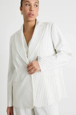 Blazer in tessuto gessato - Bianco Nero