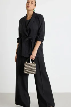 Blazer in twill con cintura - Nero