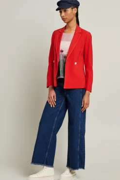 Blazer in twill con cintura - Rosso