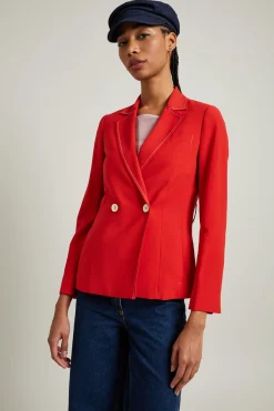 Blazer in twill con cintura - Rosso