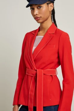 Blazer in twill con cintura - Rosso