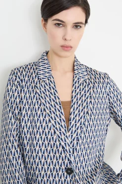 Blazer in twill tecnico stampato - Blu Beige Azzurro