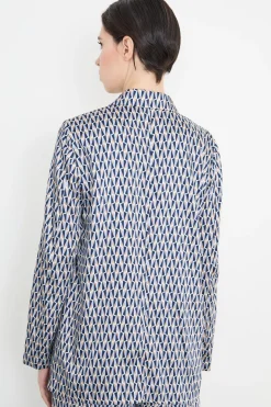 Blazer in twill tecnico stampato - Blu Beige Azzurro