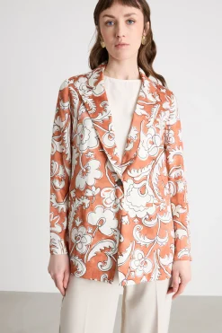 Blazer in twill tecnico stampato - Marrone Bianco