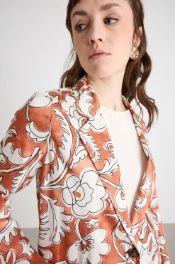 Blazer in twill tecnico stampato - Marrone Bianco