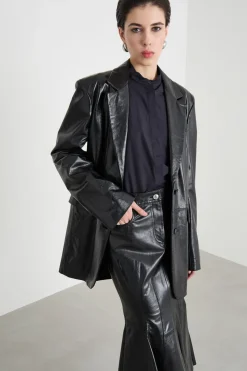 Blazer lucido con cintura - Nero