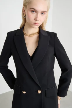 Blazer lungo in raso opaco - Nero