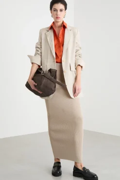 Blazer lungo in tela - Beige