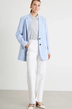 Blazer lungo in tela stretch - Azzurro