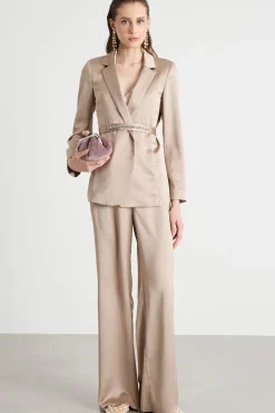 Blazer monopetto con cintura - Beige